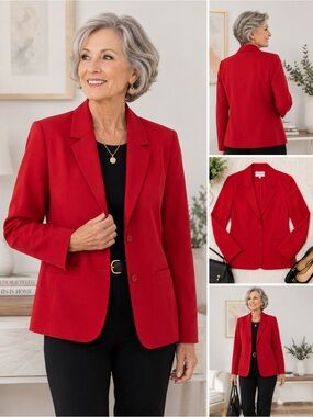 Alfred Dunner Red Classic Blazer Jacket | Women’s Career Business Casual Jacket